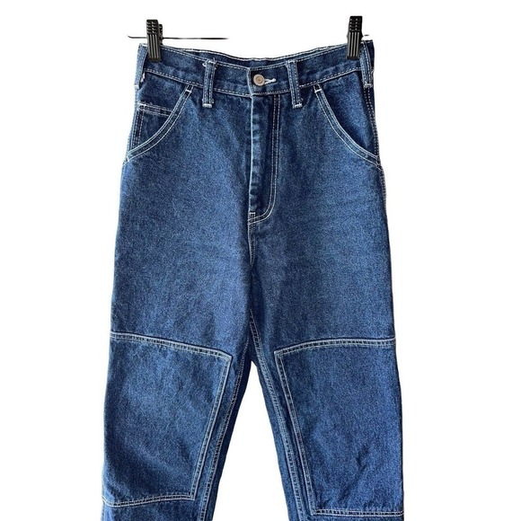 John Galt Shanghi Size S High Rise Dark Blue Patch Hammer Loop Carpenter Jeans - Picture 2 of 6